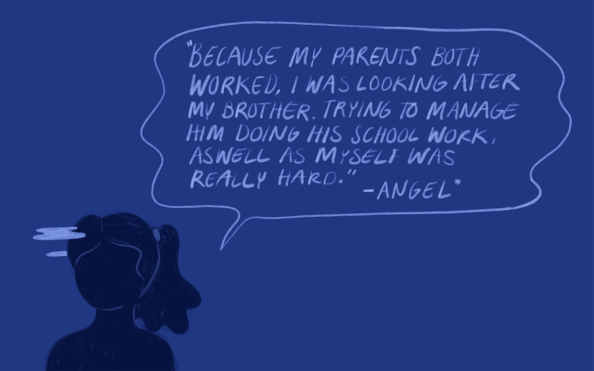 "Because my parents both worked, I was looking after my brother. Trying to manage him doing his school work, as well as myself was really hard." - Angel*